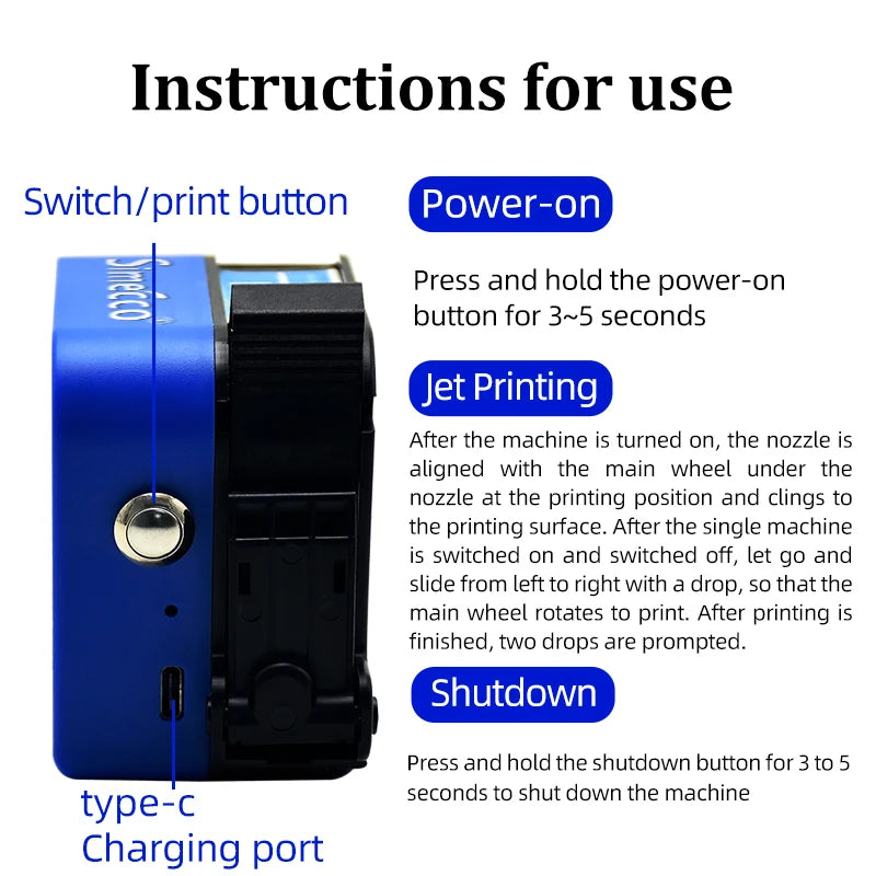 Mini Portable Label Printer Production Date Batch Number Shelf Life Inkjet Printing QR Code Pattern Coder Solvent Fast Drying