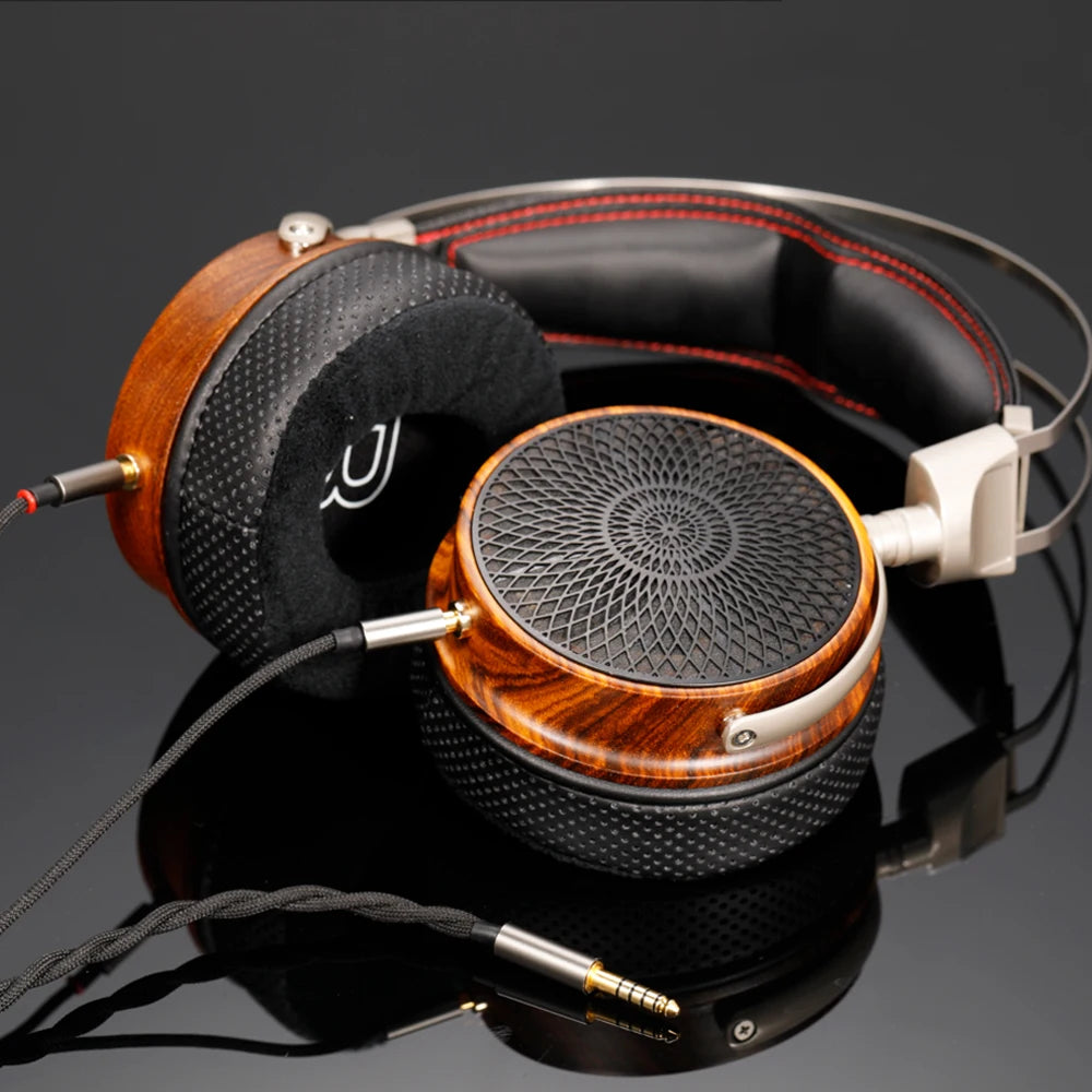 Kun-005 Wooden Bowl Wooden Earphones 50mm Unit Open Headphones Huali Wood  Dual Dynamic Drive Unit Hifi  Monitor Wired headset