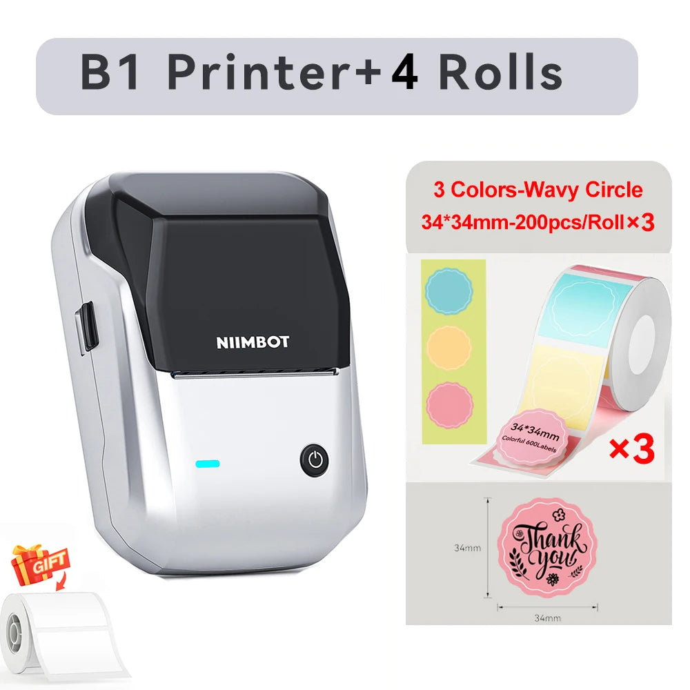 Niimbot B1 Thermal Label Printer Wireless Self-adhesive Pocket Bluetooth Inkless Label Maker for Business Price-Tag Sticker