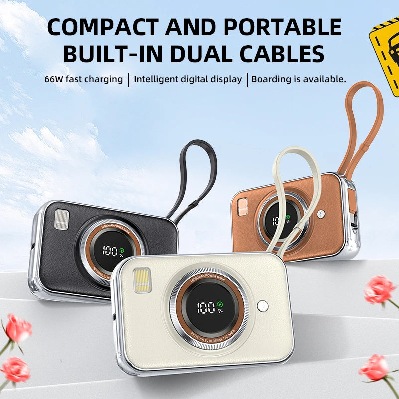 Power Bank With 2 Cables 10000mAh Power Bank Large Capacity PD Fast Charging Powerbank Rechargeable Batteries Portable Battery