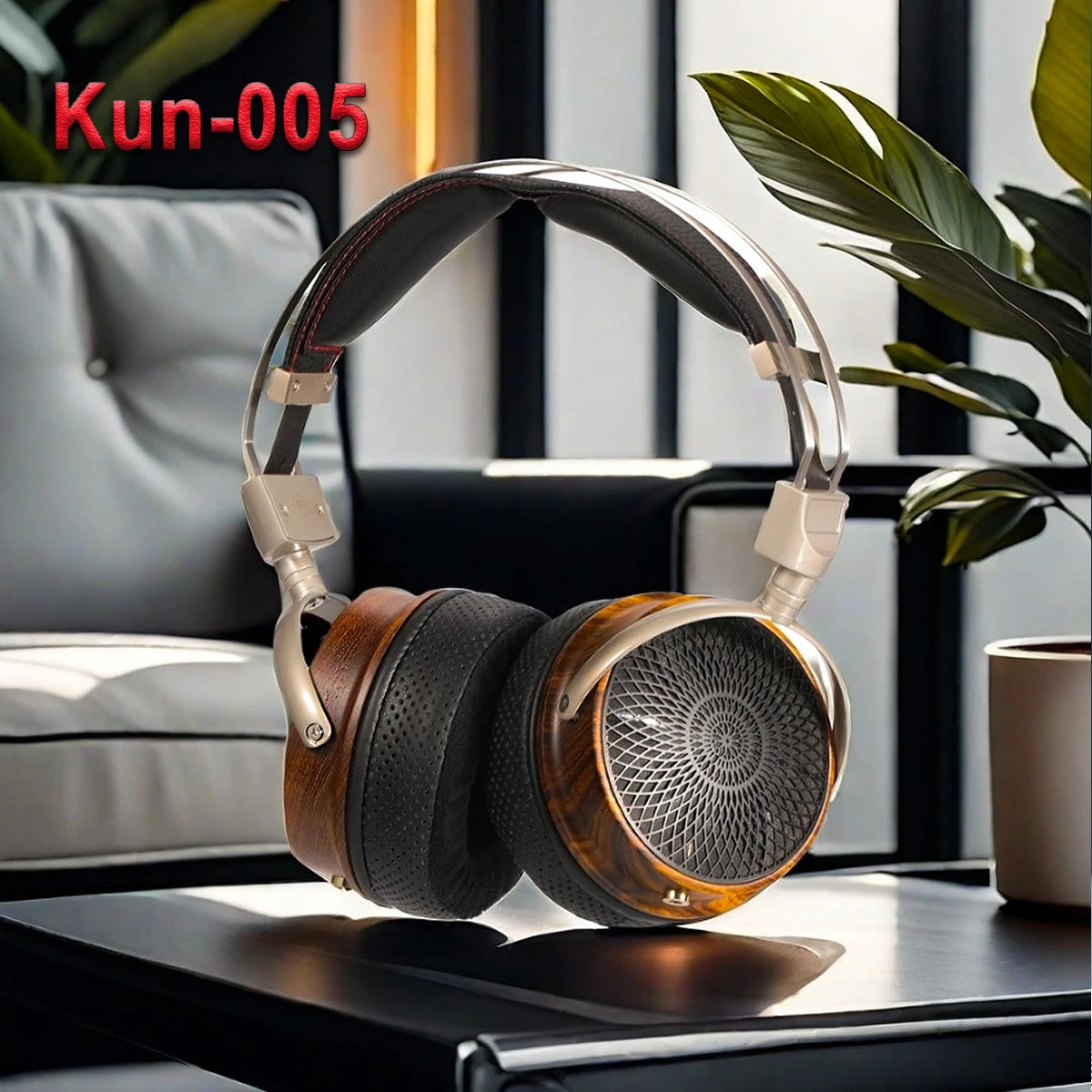 Kun-005 Wooden Bowl Wooden Earphones 50mm Unit Open Headphones Huali Wood  Dual Dynamic Drive Unit Hifi  Monitor Wired headset