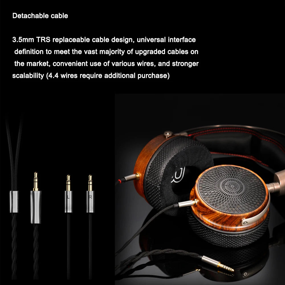 Kun-005 Wooden Bowl Wooden Earphones 50mm Unit Open Headphones Huali Wood  Dual Dynamic Drive Unit Hifi  Monitor Wired headset