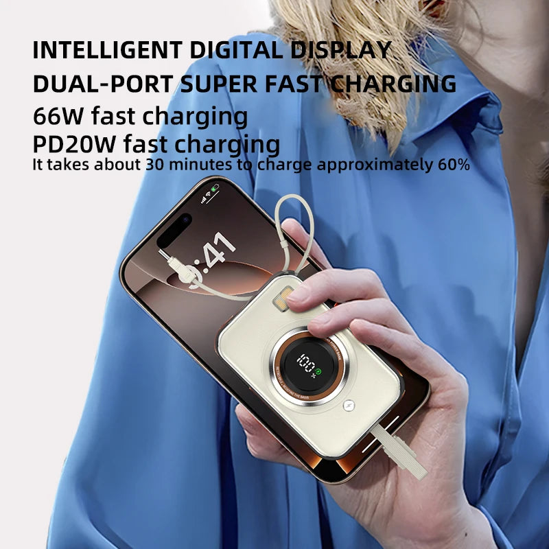 Power Bank With 2 Cables 10000mAh Power Bank Large Capacity PD Fast Charging Powerbank Rechargeable Batteries Portable Battery