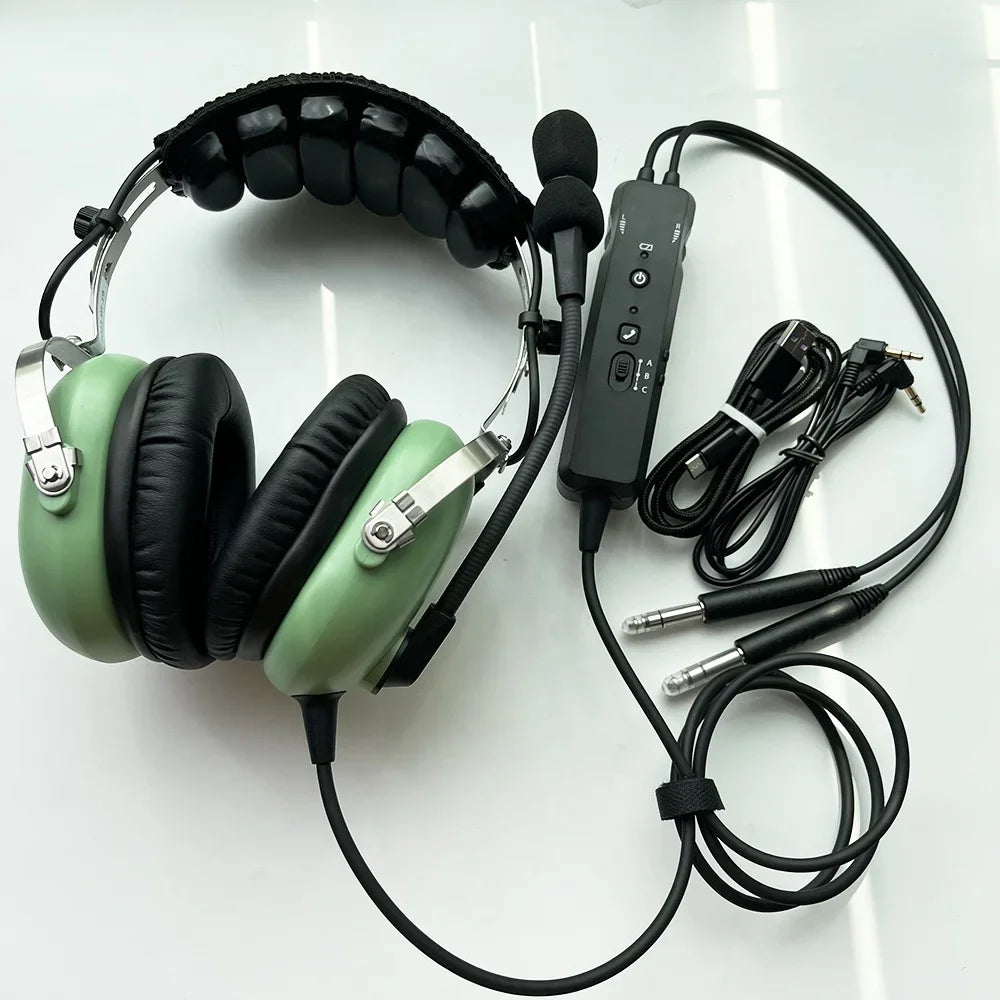 VOIONAIR ANR Aviation Headset Pilot Headset Green Color with Great ANR Active Noise Reduction Effect blue-tooth