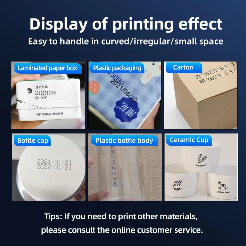 Mini Portable Label Printer Production Date Batch Number Shelf Life Inkjet Printing QR Code Pattern Coder Solvent Fast Drying