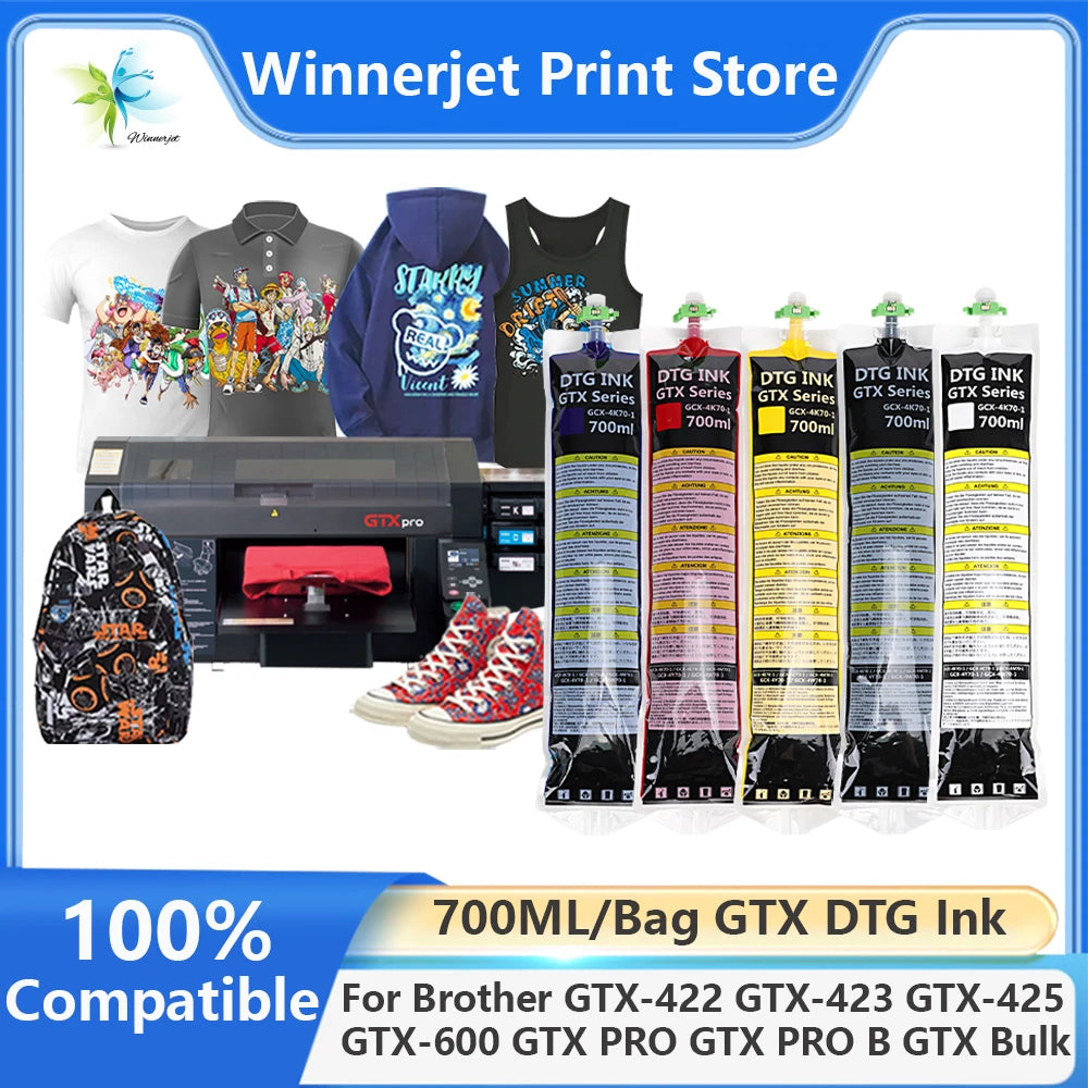 Winnerjet GTX ink bag 700ml High quality DTG Textile ink For Brother GTX-422 GTX-423 GTX-425 GTX-600 GTX PRO GTX Brother printer