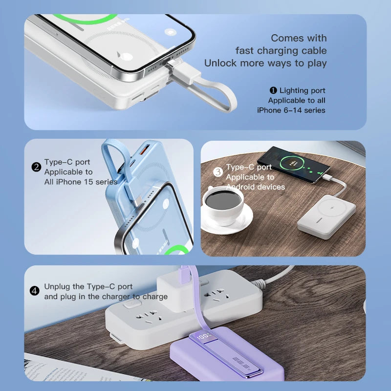 10000mAh Original Powerbank With Cable Magnetic Power Bank Wireless Fast Charger For iPhone Backup Battery For Magsafe with Gift