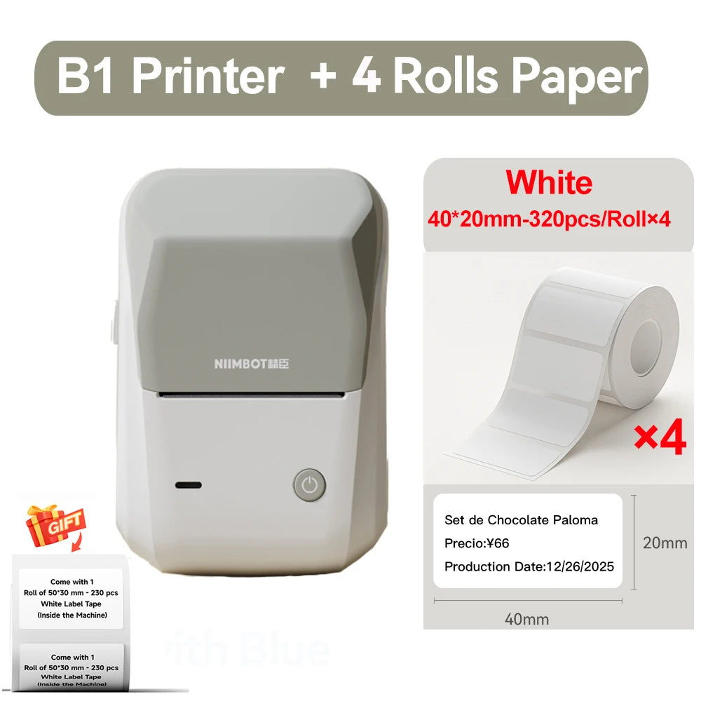 Niimbot B1 Thermal Label Printer Wireless Self-adhesive Pocket Bluetooth Inkless Label Maker for Business Price-Tag Sticker