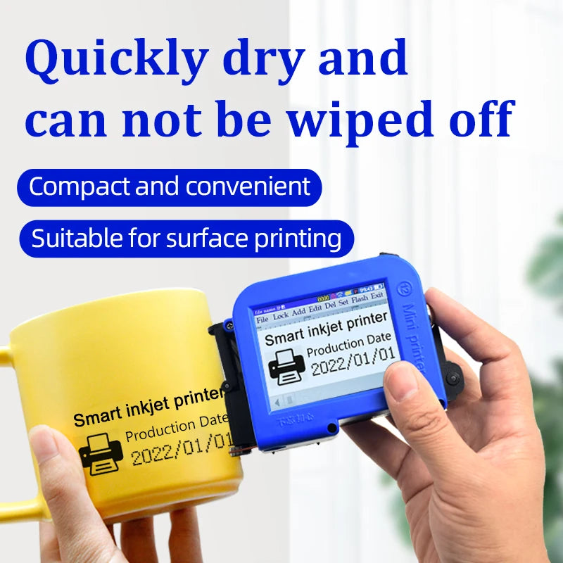 Mini Portable Label Printer Production Date Batch Number Shelf Life Inkjet Printing QR Code Pattern Coder Solvent Fast Drying