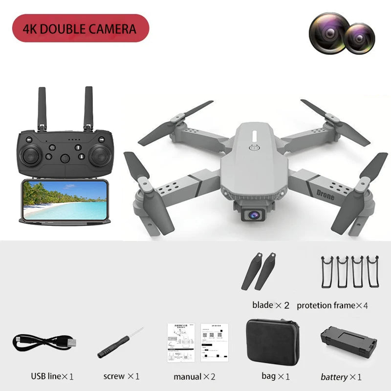 E88 Drone Toy, Dual Camera, One Key Takeoff Remote Control Men'S Gift Indoor and Outdoor, Halloween/Christmas/New Year Gift