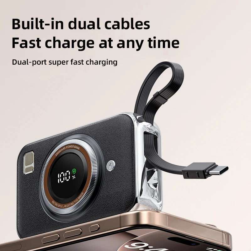Power Bank With 2 Cables 10000mAh Power Bank Large Capacity PD Fast Charging Powerbank Rechargeable Batteries Portable Battery