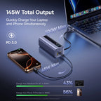 Baseus 145W Power Bank 20000mAh Built-In 100W Retractable Type C Cable Fast Charge Portable External Battery Charger PowerBank