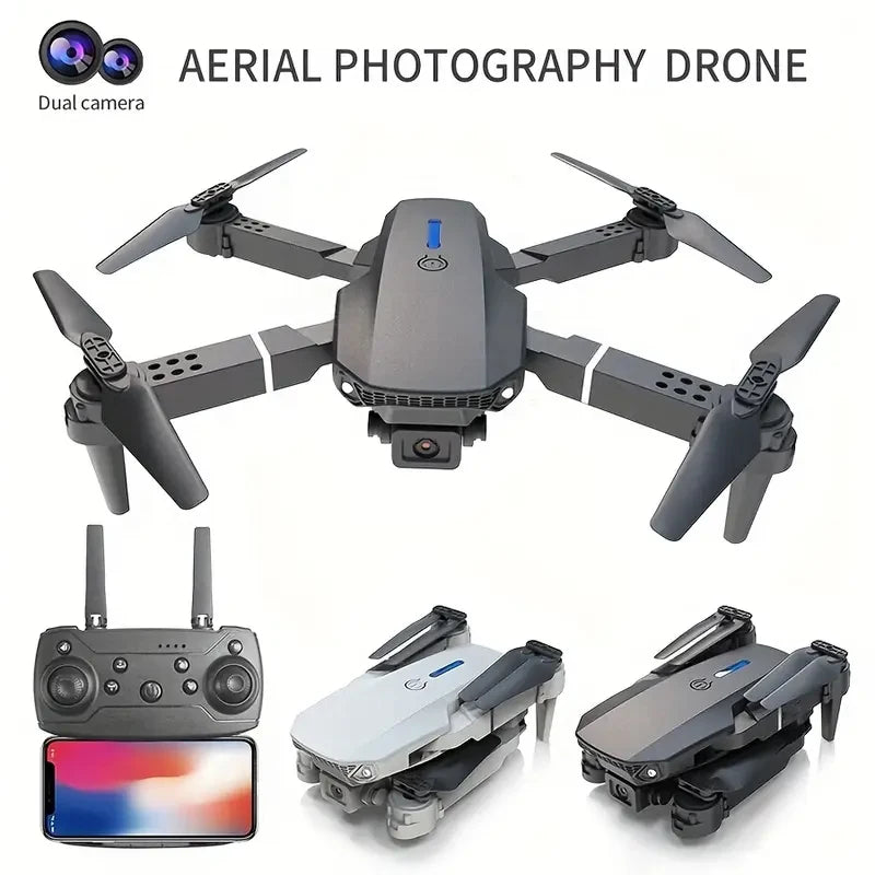 E88 Drone Toy, Dual Camera, One Key Takeoff Remote Control Men'S Gift Indoor and Outdoor, Halloween/Christmas/New Year Gift