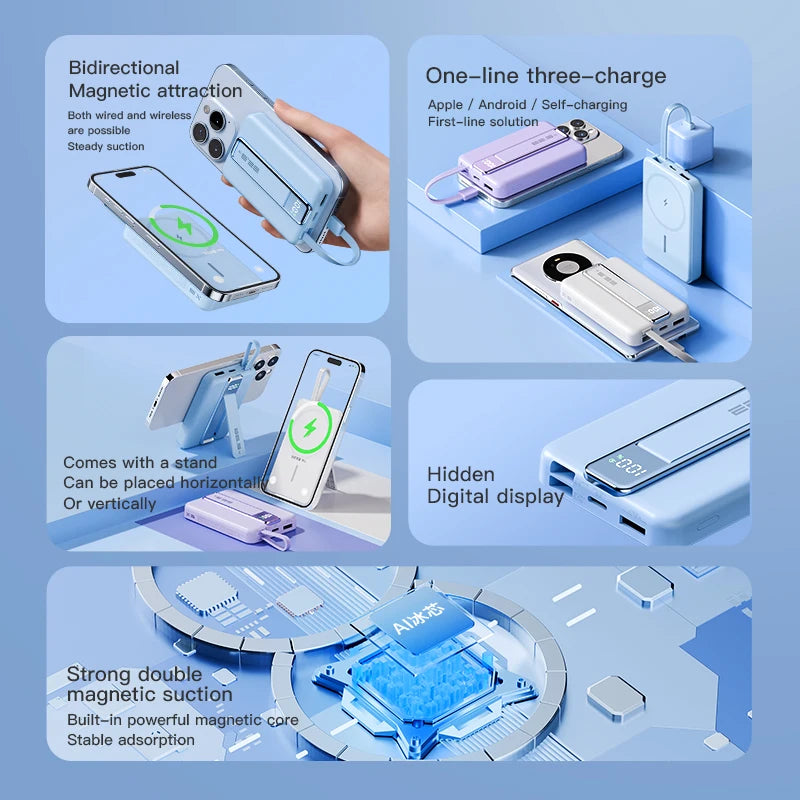 10000mAh Original Powerbank With Cable Magnetic Power Bank Wireless Fast Charger For iPhone Backup Battery For Magsafe with Gift